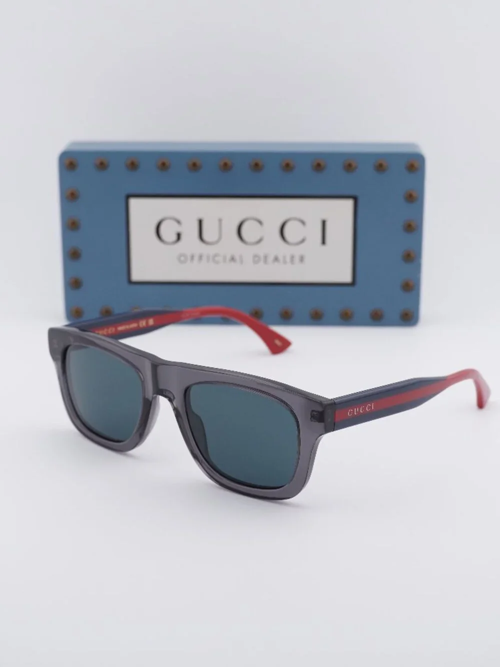 Gucci GG1991S 004 Square Sunglasses - Shiny Transparent Dark Grey/Blue